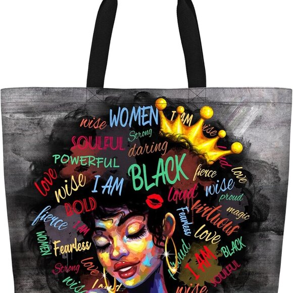 Women Tote Bag Polyester Large Capacity Black Girl Magic Shoulder Handbag - Picture 1 of 6